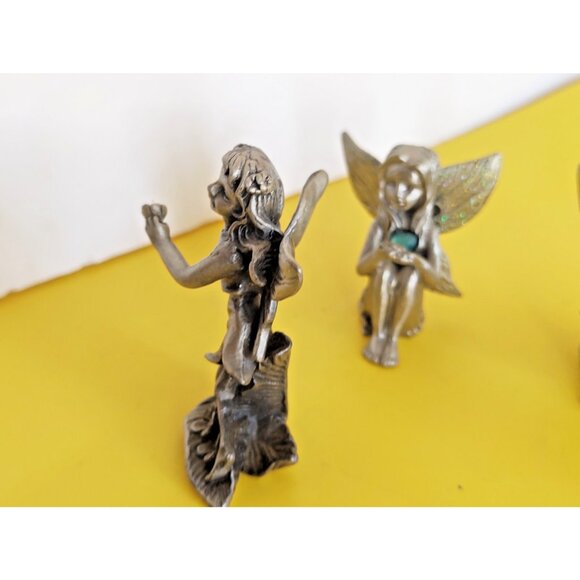 Vintage Pewter & Gemstone Fairies Figurines Lot of 5 - Picture 4 of 16